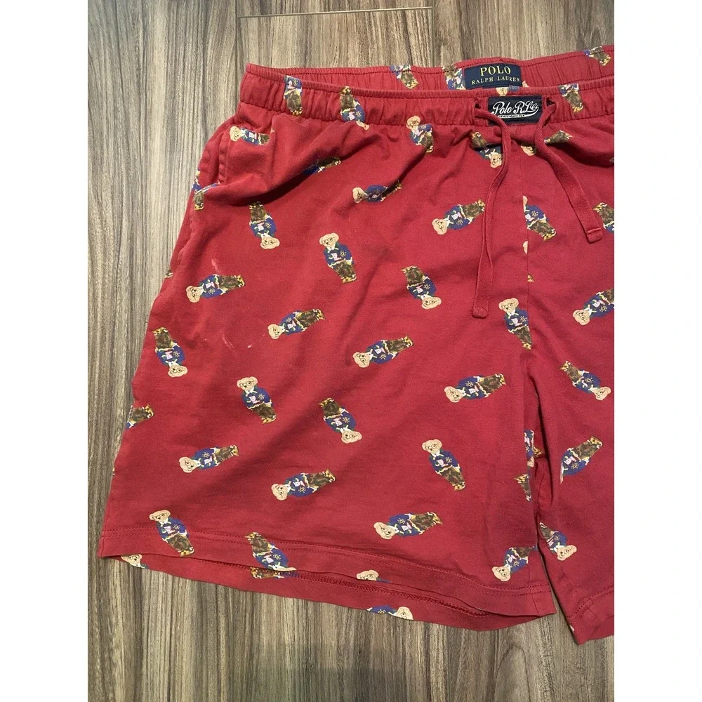 Polo Ralph Lauren Mens XL Polo Bear Sleepwear Sleep Shorts Red, Drawstring